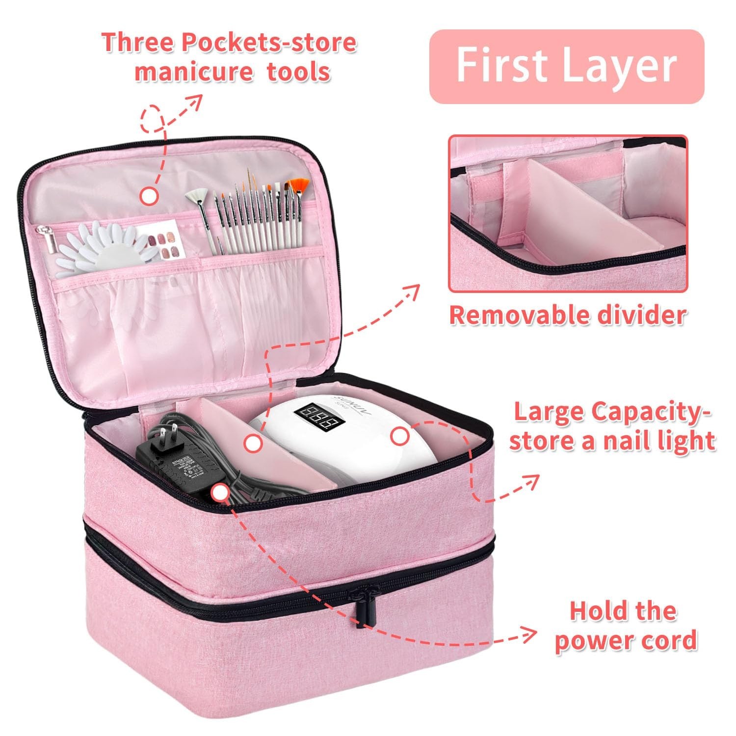 Nail Polish Storage Bag, Nail Lamp Case Nail Polish Carrying Case Holds 30 Bo…