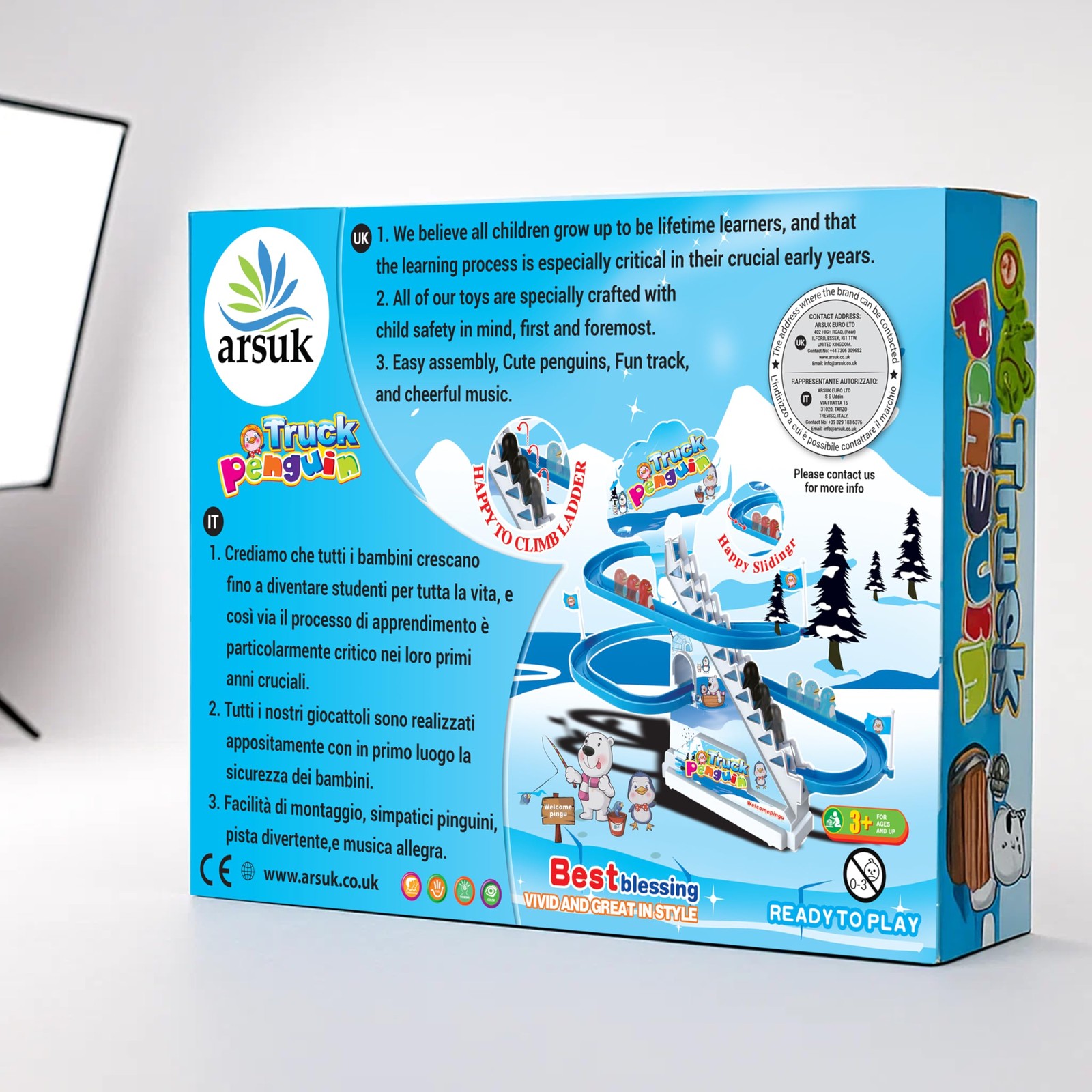 ARSUK Penguin Race Game Toy Playful Musical 12.75 x 9.12 x 3 inches, Blue