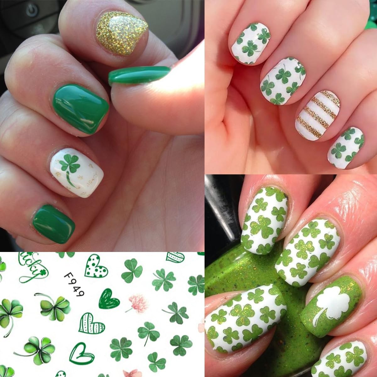 6 Sheets St. Patrick’s Day Nail Art Stickers Green Shamrock Nails