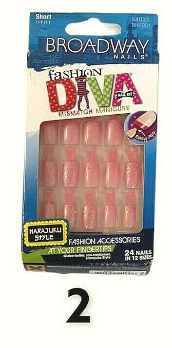 Kiss Broadway Fashion Diva Glue On Nails Short and Medium Length 24 (Glue Dry!)