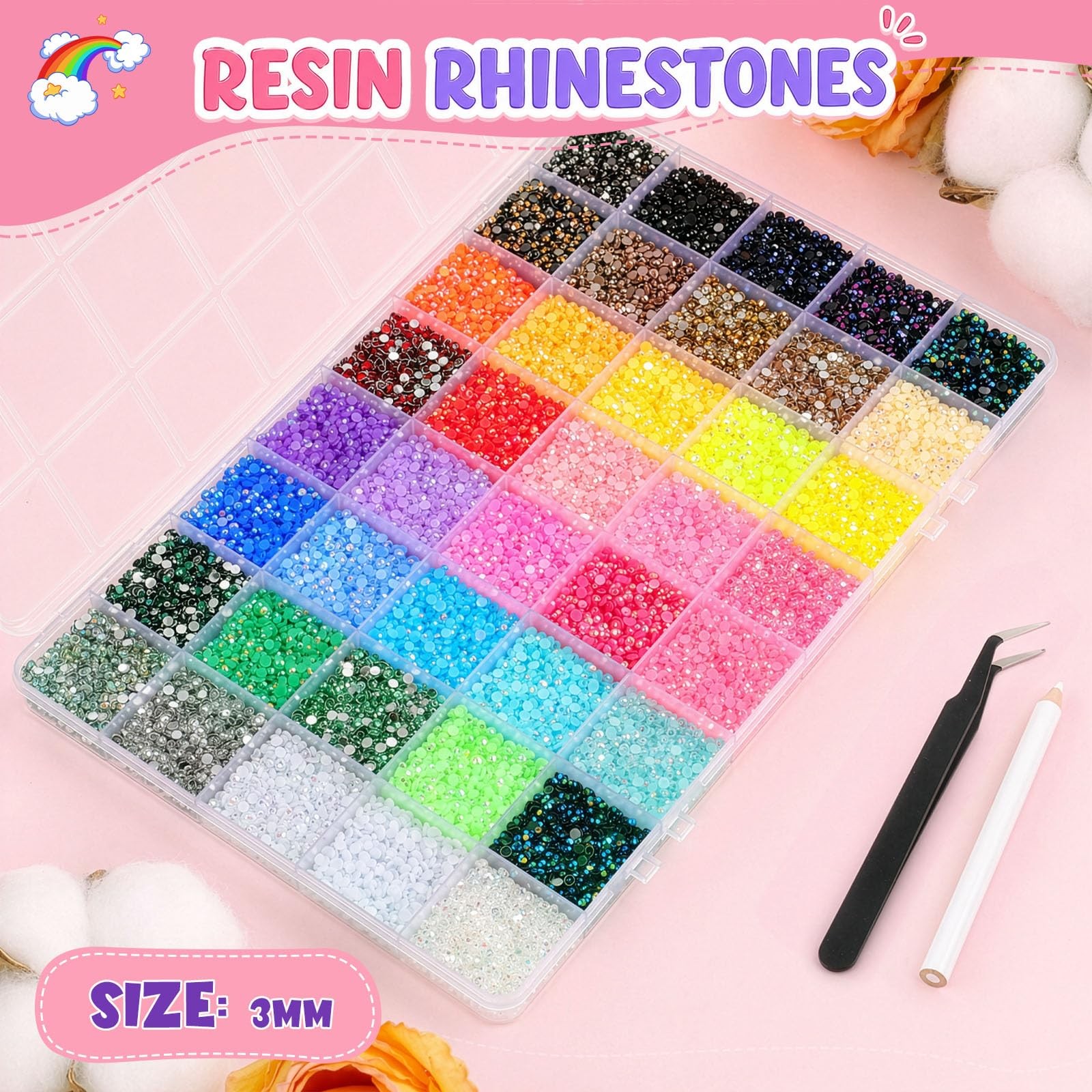 40000 Pcs Resin Jelly Rhinestones for Bedazzling Kit, 40 Colors 3mm Flatback …
