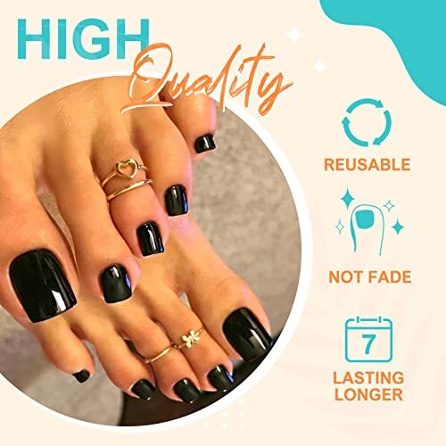 28pcs Solid Press on Toenails Short Fake Toe Nails Square Glossy Full Black