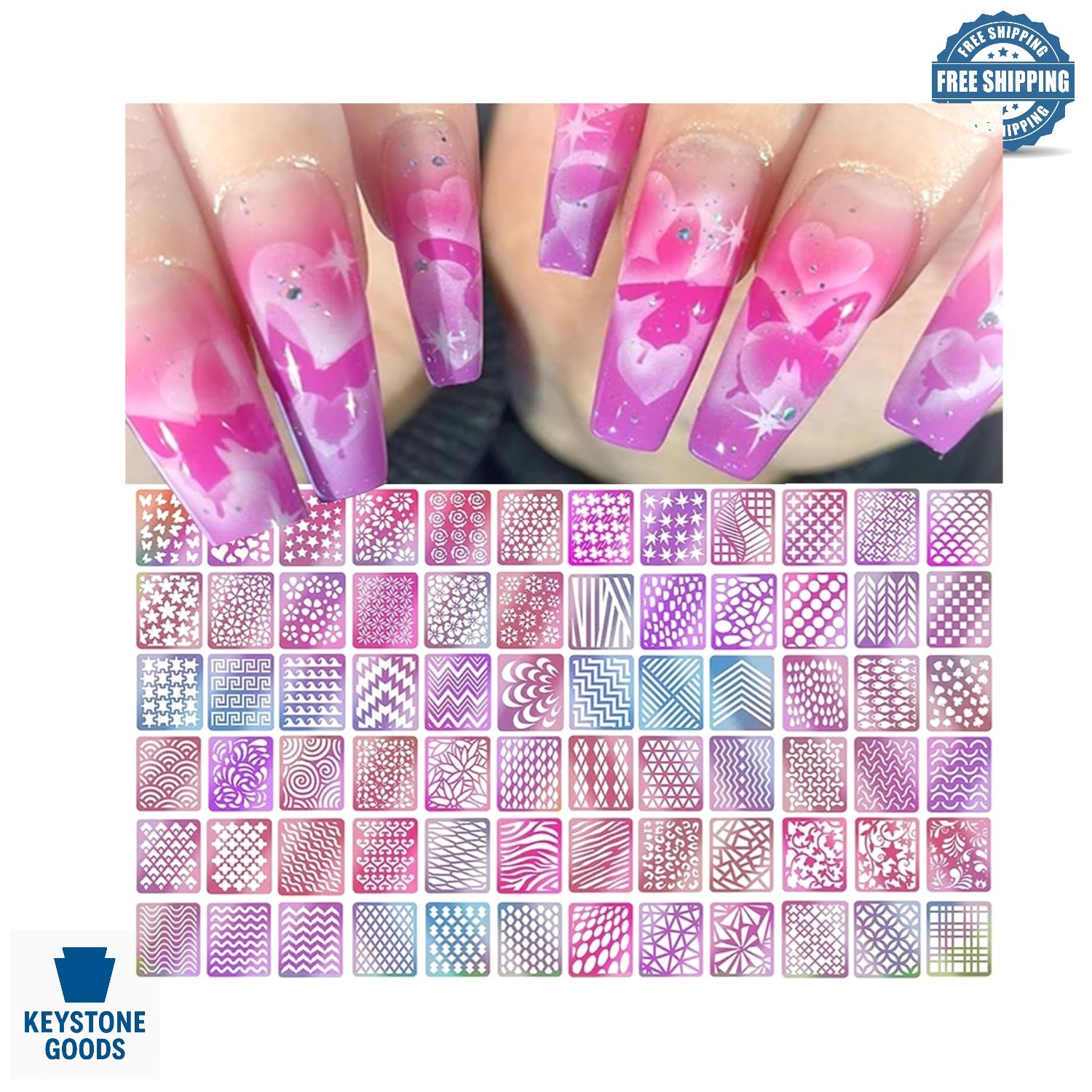 144-Piece Nail Art Stencil Set with 24 Sheets for DIY Manicure & Nail Design
