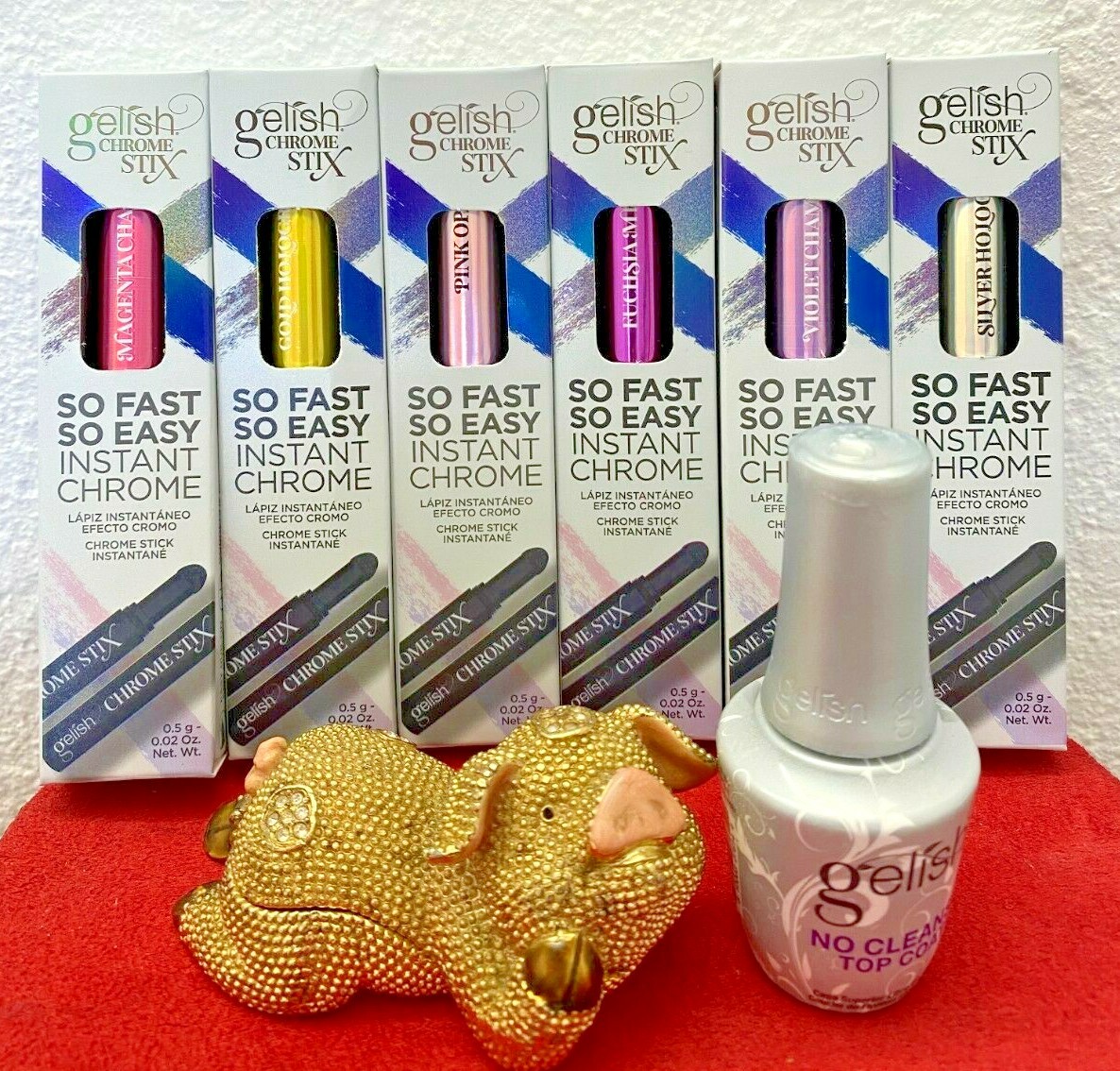 Gelish Chrome Stix All-In-One Pen Applicatior 0.02oz-Full set 6pcs +free top gel