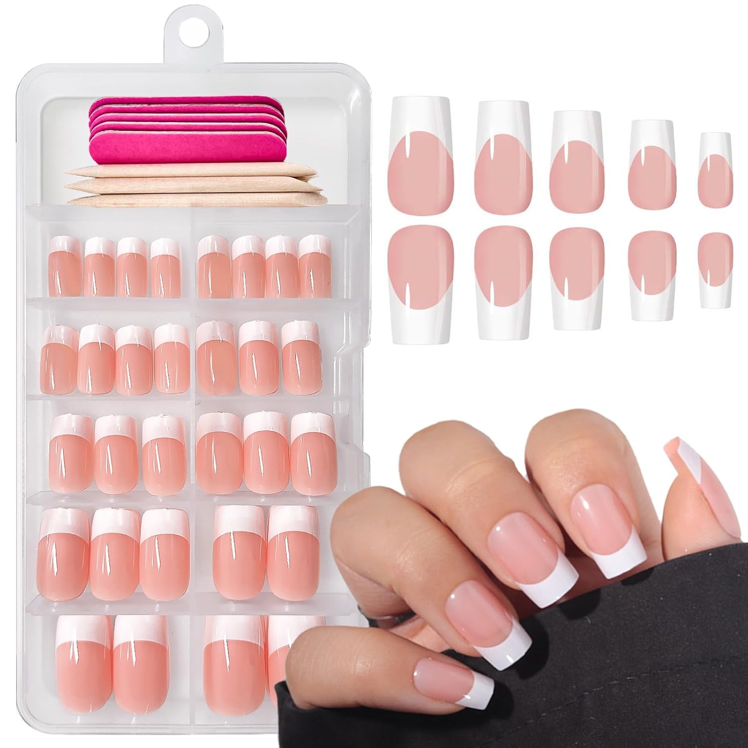 120 Pcs French Tips Press on Nails Medium Square Fake Nails 10 Size White Tip…