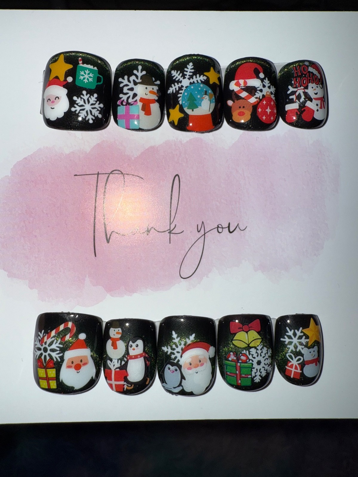 Custom Emerald Green Cat Eye Christmas Mania Press On Nail Set