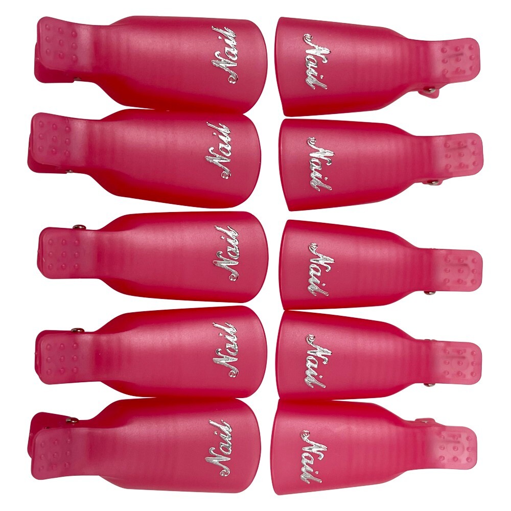 Pink Nail Removers Kit (Box of 10) Plastic Nail Gel Art Soak Off Remove Clip Cap