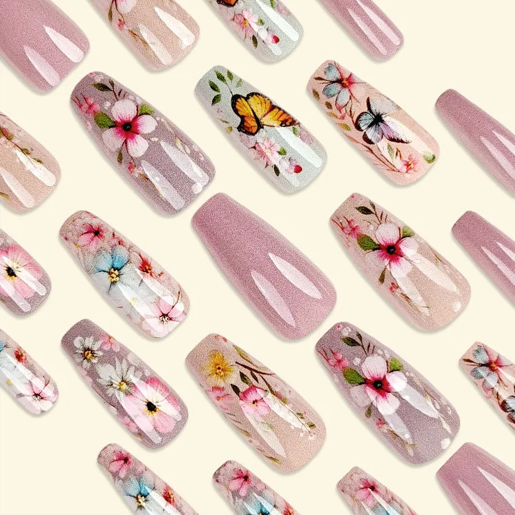 24pcs set Spring Summer Press On Nails Short Medium Long Fake Nails For Women