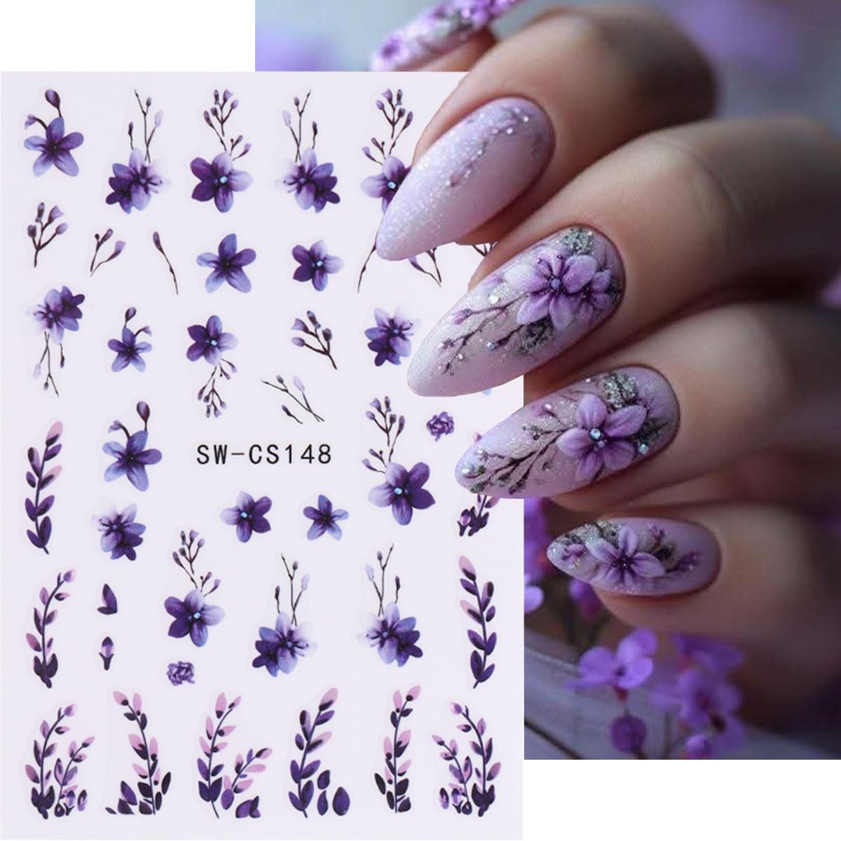 Flower Nail Art Stickers 3D Self-Adhesive Decals 6PCS Style4