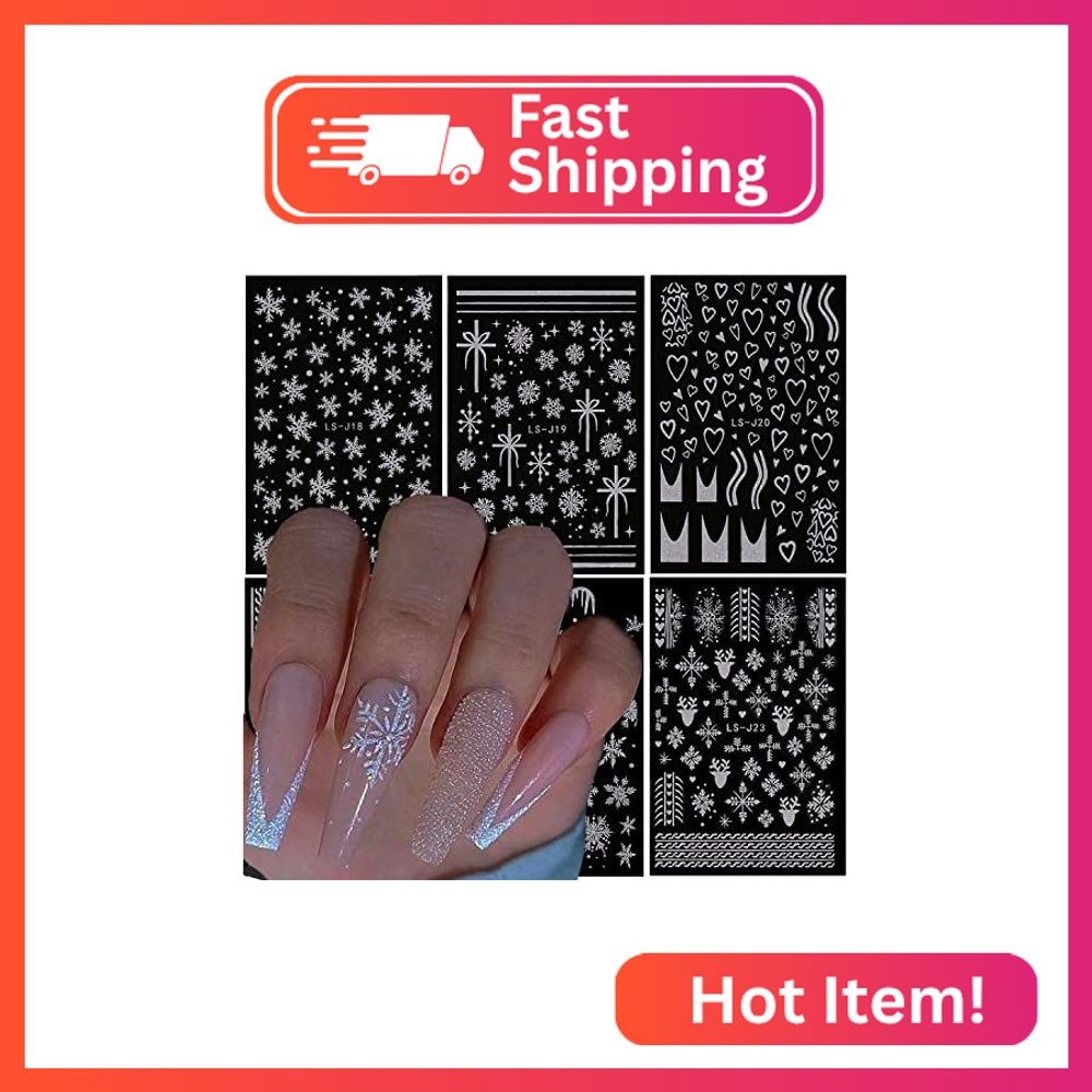 Christmas Nail Art Stickers, Winter Snowflake Nail Art Decals, Holographic 3D Ch