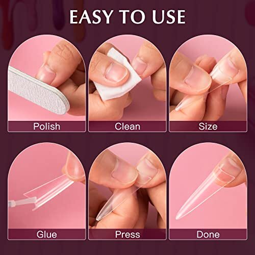 500PCS Stiletto Nail Tips Extra Long Nails Nail Tips 10 Sizes Half Cover Clear