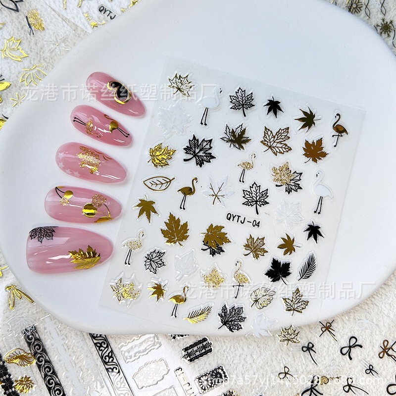 20 Sheets Gold Black Metallic Flower Leaf Butterfly Rose Maple Nail Art Stickers