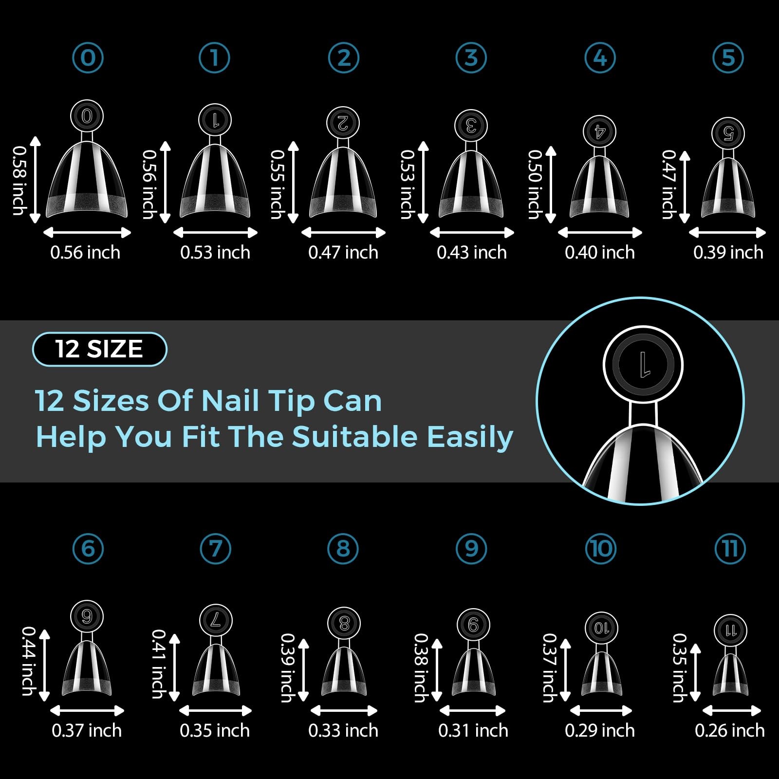 TOMICCA 504pc Short Almond Nail Tips 12 Sizes