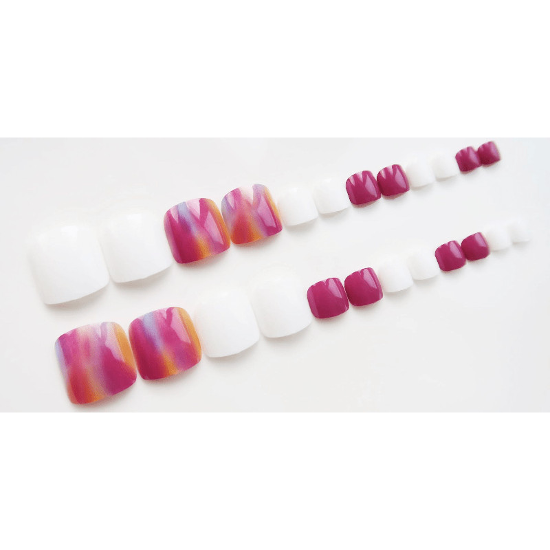 48p Purple Pink Gradient Toe Press on Nails,Dopamine Style Foot Nails for Summer