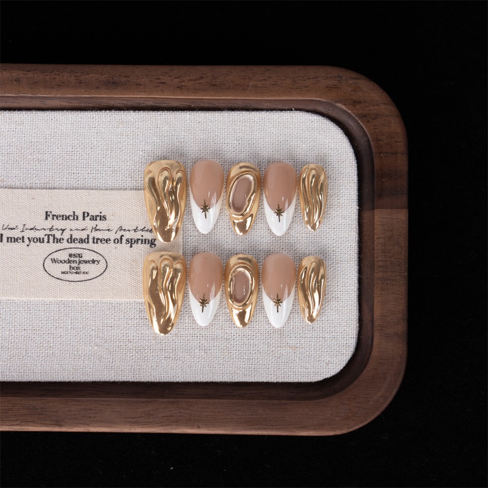 10pcs Medium Long Almond 3D Relief Press On Nails