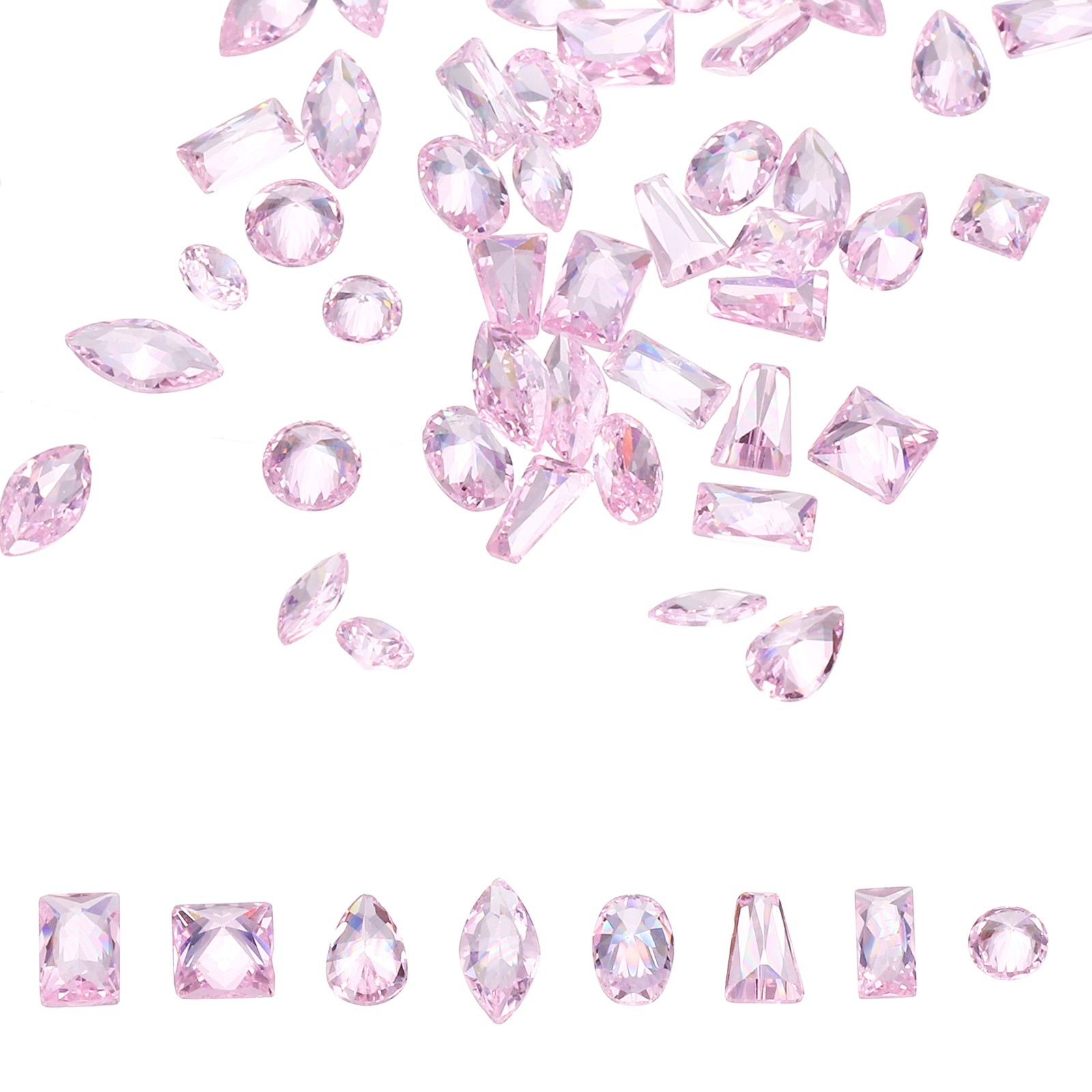 50pcs Shiny Zircon Rhinestones 2-4mmm Multi-shape Diamonds, Transparent Pink
