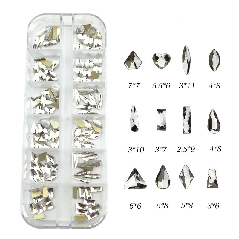Nail Art Rhinestones Mix Flatback Glass Gems Glitter Crystals 3D Tips Decoration