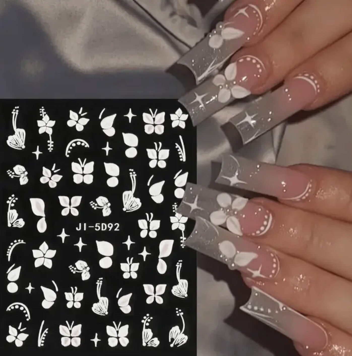 Trendy 5D Embossed White & Pink Butterfly Effect Nail Art Decor/Stickers