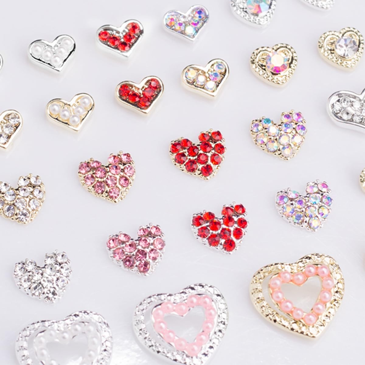12Pcs Silver 3D Heart Nail Art Charms Rhinestones for Nails Valentine’s Decal…
