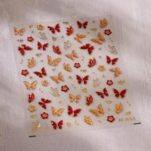 5D Embossed Nail Stickers for Nail Art, 2 Sheets Butterfly Flower Nail Decals