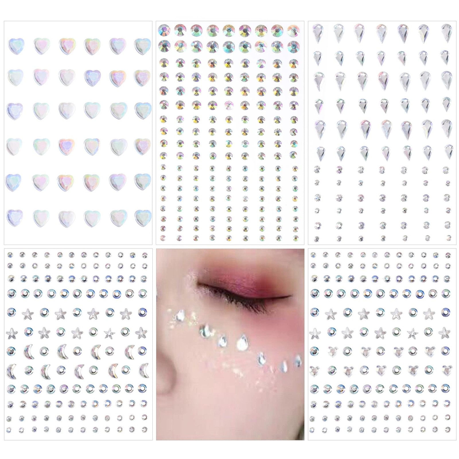 SAOROPEB 5 Sheets Face Gems Face Jewels Stickers, Self Adhesive Eye Body Face…
