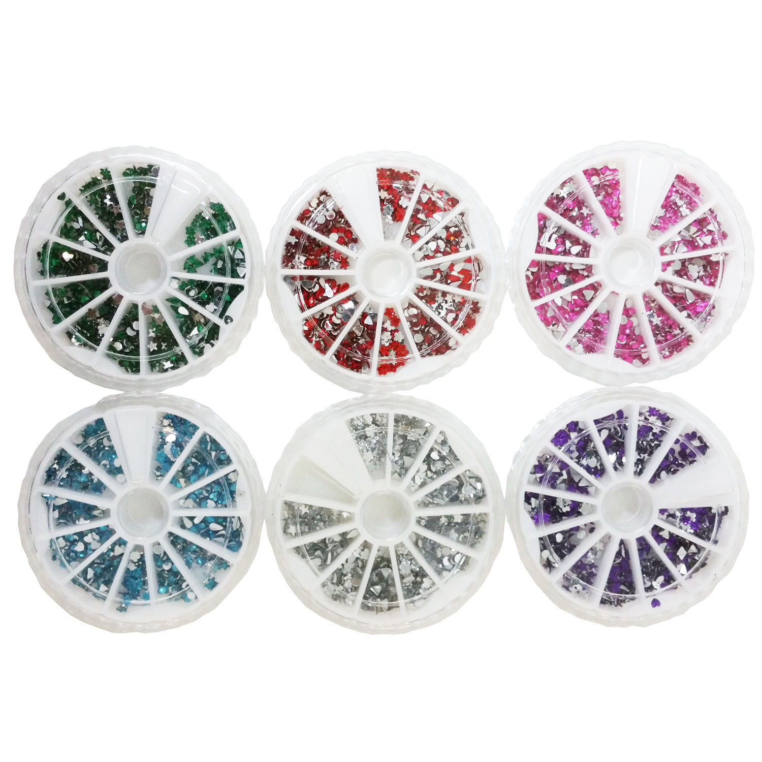 6 Assorted Colors 3D Nail Art Tips Gem 3000pcs Decoration Rhinestones DIY