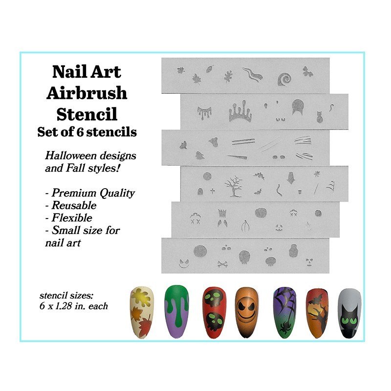 Airbrush Nail Art Design Stencil Strips Halloween Theme SS14 -6 pc set