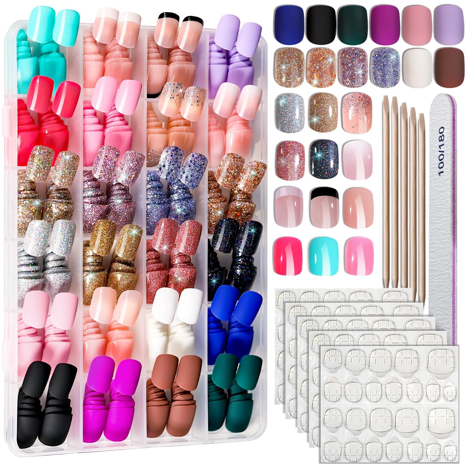 Press on Nails, 24 Colors 576PCS Press on Nails Short Square Matte Glossy. Gl…
