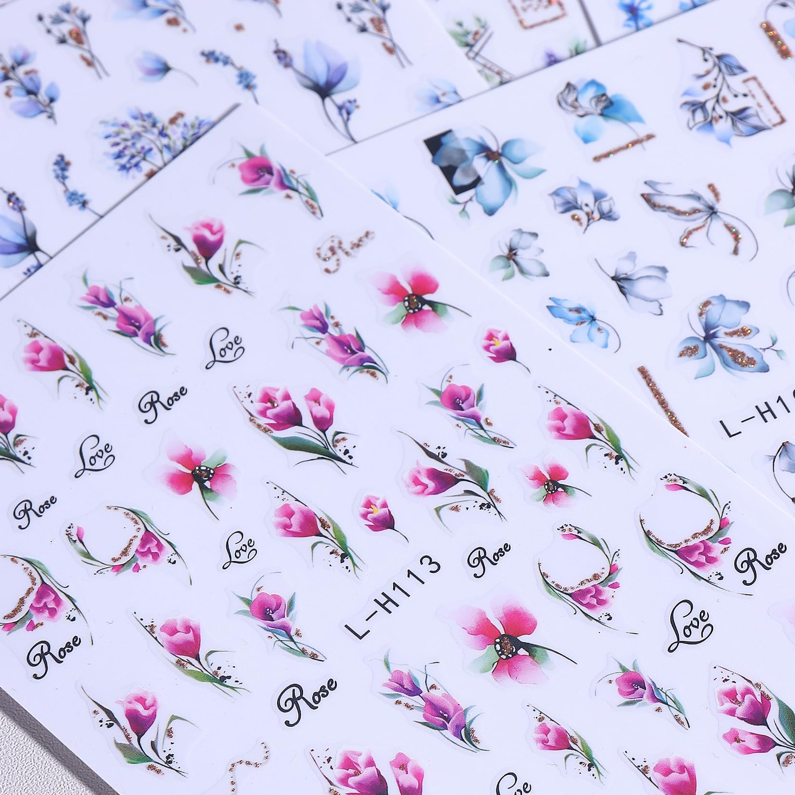 Ink Flower Nail Art Stickers 12 Sheets 3D -Adhesive Nail Decals with Tweezers…