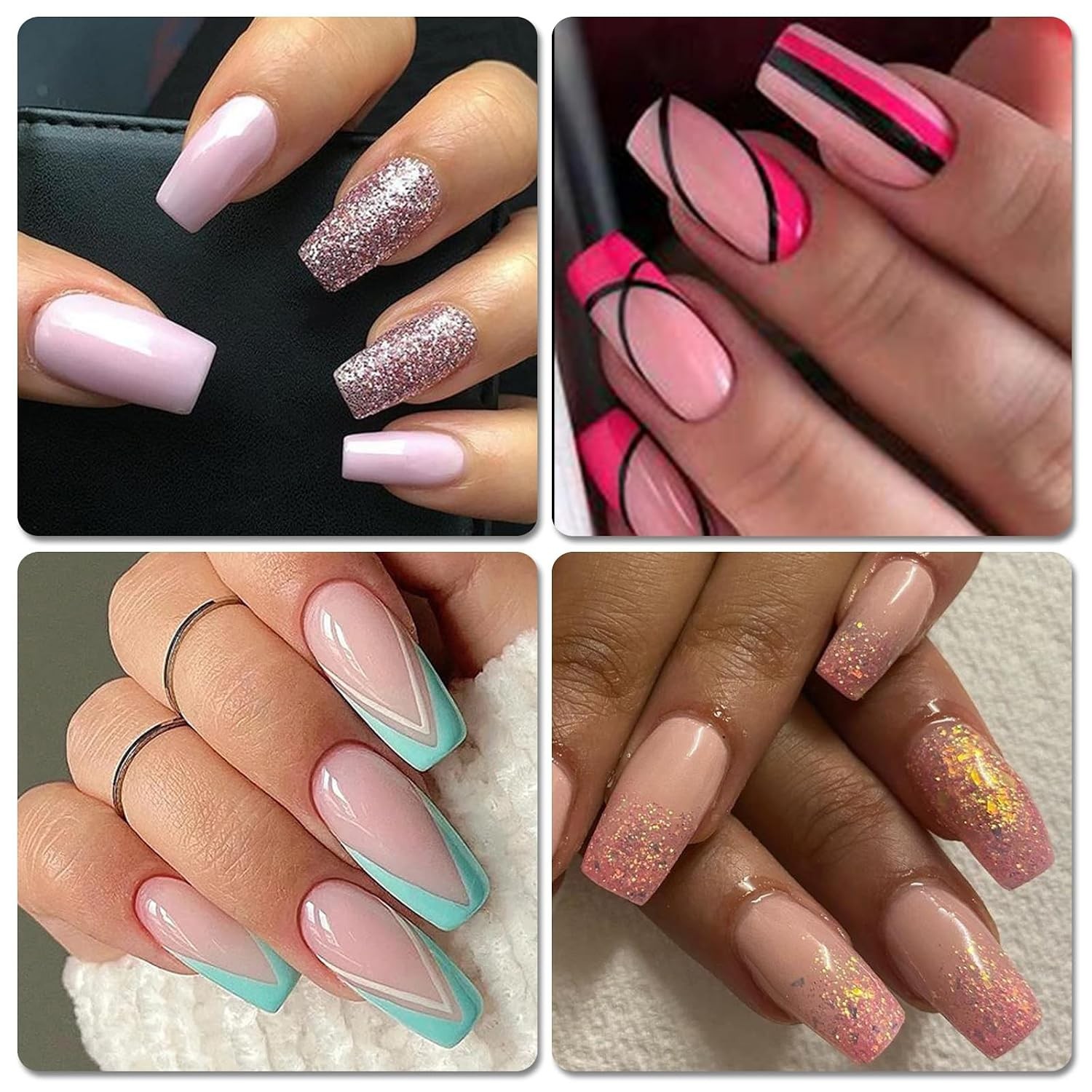 576pc Medium Square Press on Nails Kit Glossy Colored Straight Fake Nails Ful…