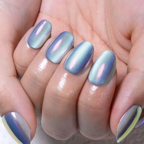 Aqua Blue Cat 32 Count (Pack of 1) 30 Pcs-Short Oval-Chrome Aqua Blue Purple