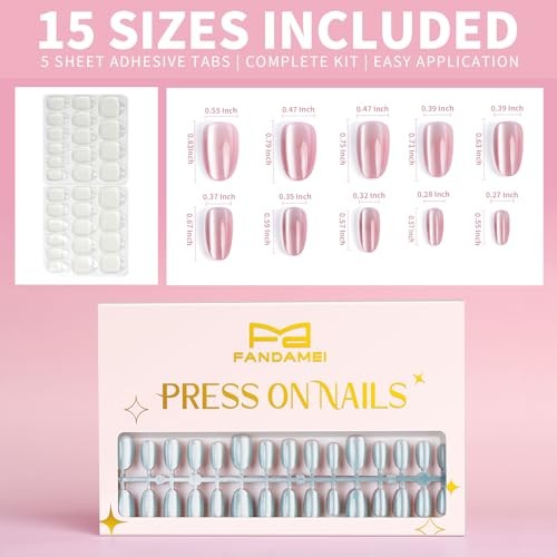 Set of 6 Short Nails – Almond Pink/Apricot/Purple/Green/Nude/Pearl