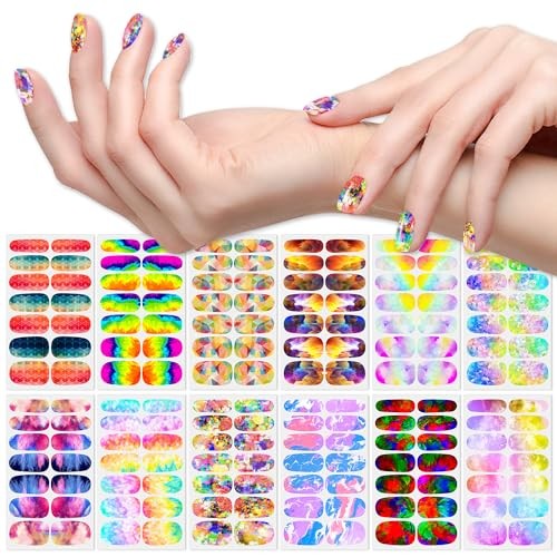 12 Sheets Gradient Nail Polish Strips with Nail File Self-Adhesive Aurora Neon