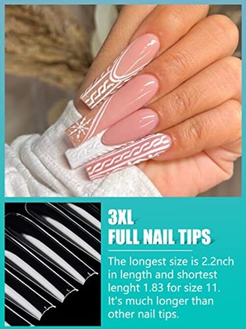 3XL Clear Full Cover Square Nail Tips for Acrylic Nails 504pcs with box