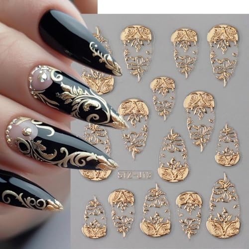 Gold Nail Art Stickers 3D Self-Adhesive Golden Foil Leaf Nail Decals style4