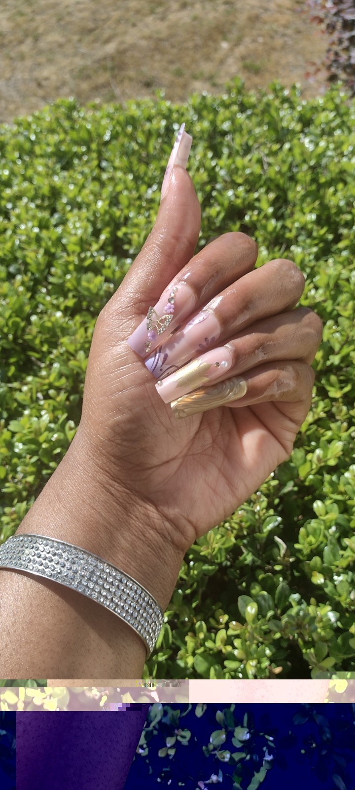 Purple Butterfly Long Press On Nails Glue Included