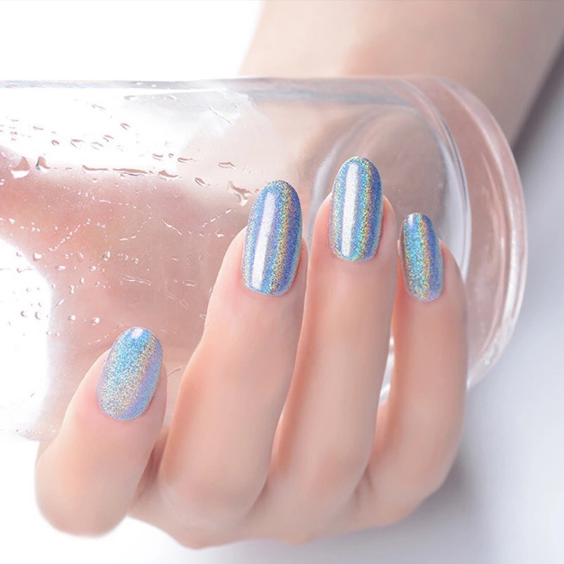 HOLOGRAPHIC NAIL POWDER 2G RAINBOW Glitter Effect Ultra Thin Silver Dust Holo UK
