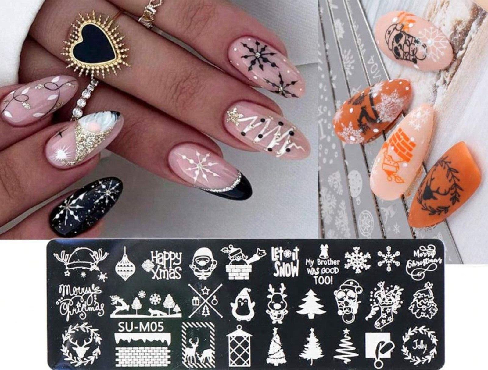 Christmas Nail Stamping Plate Snowflakes Santa Reindeer Winter Patterns Festive
