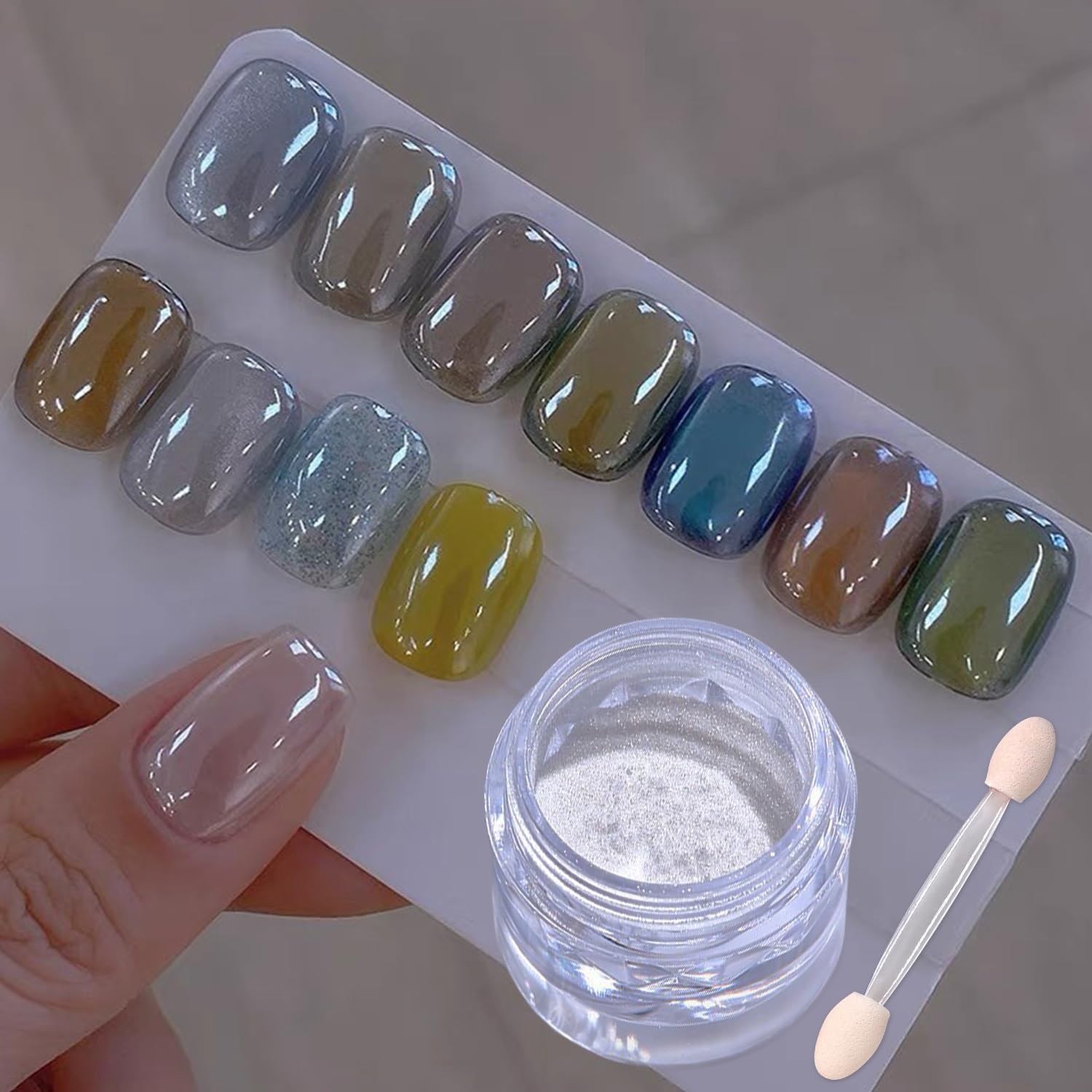 White Pearl Chrome Nail Powder for Gel Nails Clear Glazed Donut
