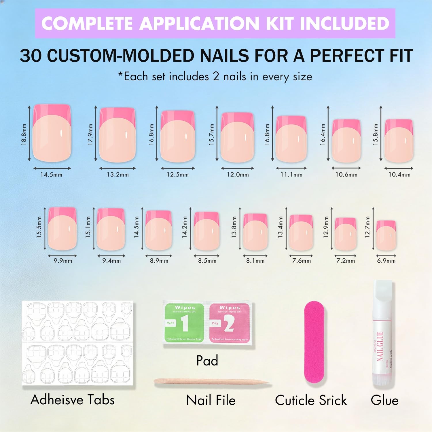 SXVME Press On Nails Short Square, Royal Blue French Tip Press On Nails with …