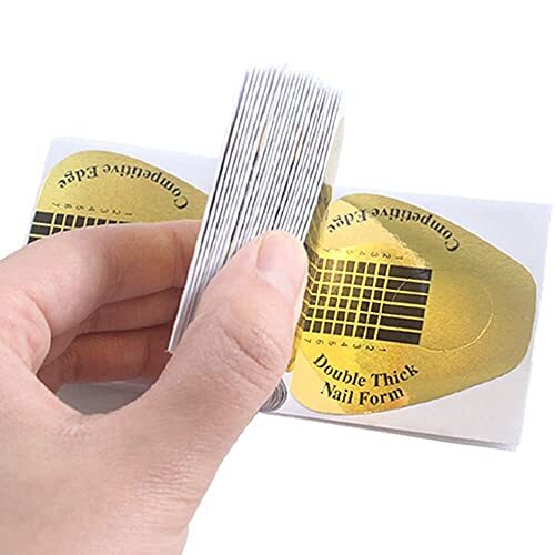 200Pcs Acrylic Nail Forms Sticker, Thick Nail Art Tips B-200Pcs Golden