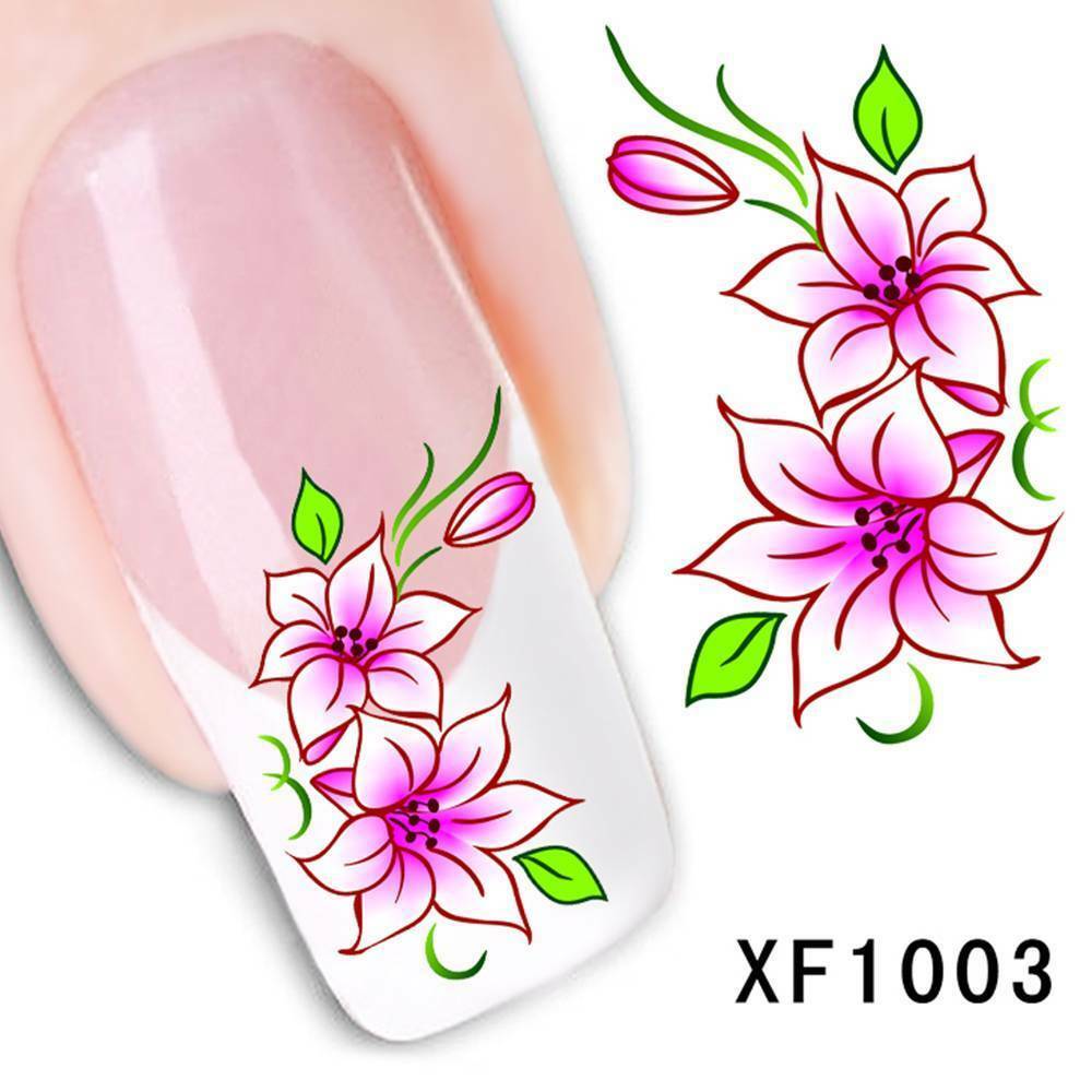 Nail Art Water Transfer Sticker Decal Stickers Pretty Flowers Pink Green XF1003
