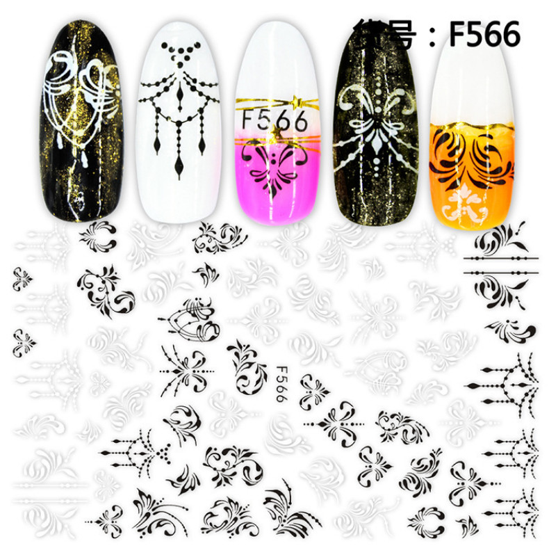 White & Black Geometric Leaves 3D Nail Stickers Adhesive Decals Flower DIY NS14