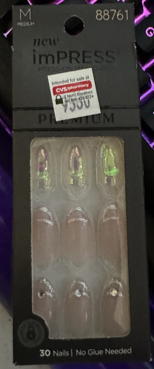 Impress! premium Nails 3D accents Medium Pink holographic Jewel french glitter