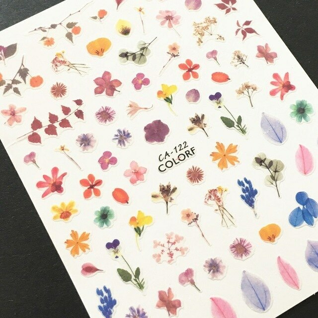 Nail Art 3D Decal Stickers Red Green Blue Leaves Flowers CA122