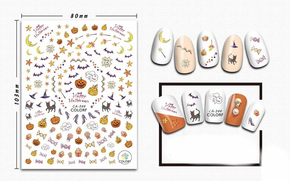 Nail art 3D stickers decal candy cat hat bat pumpkin star moon cupcake CA344