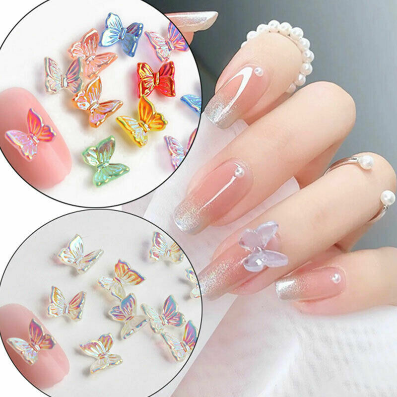 5pcs Aurora Glitter 3D Colorful Butterfly Nail Art DIY Resin Manicure Decor NS31