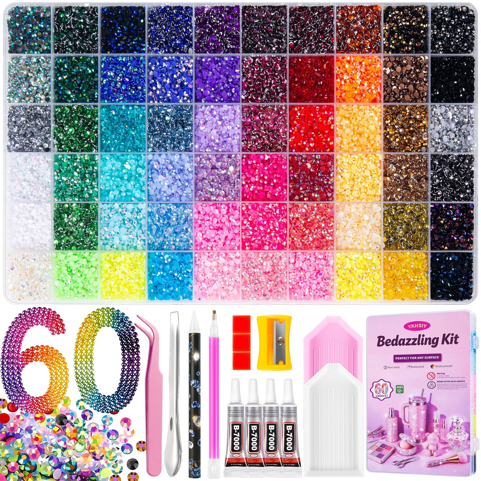 Bedazzling Kit 48000Pcs 60 Colors Resin Jelly Rhinestones, Multicolor 3mm Fl