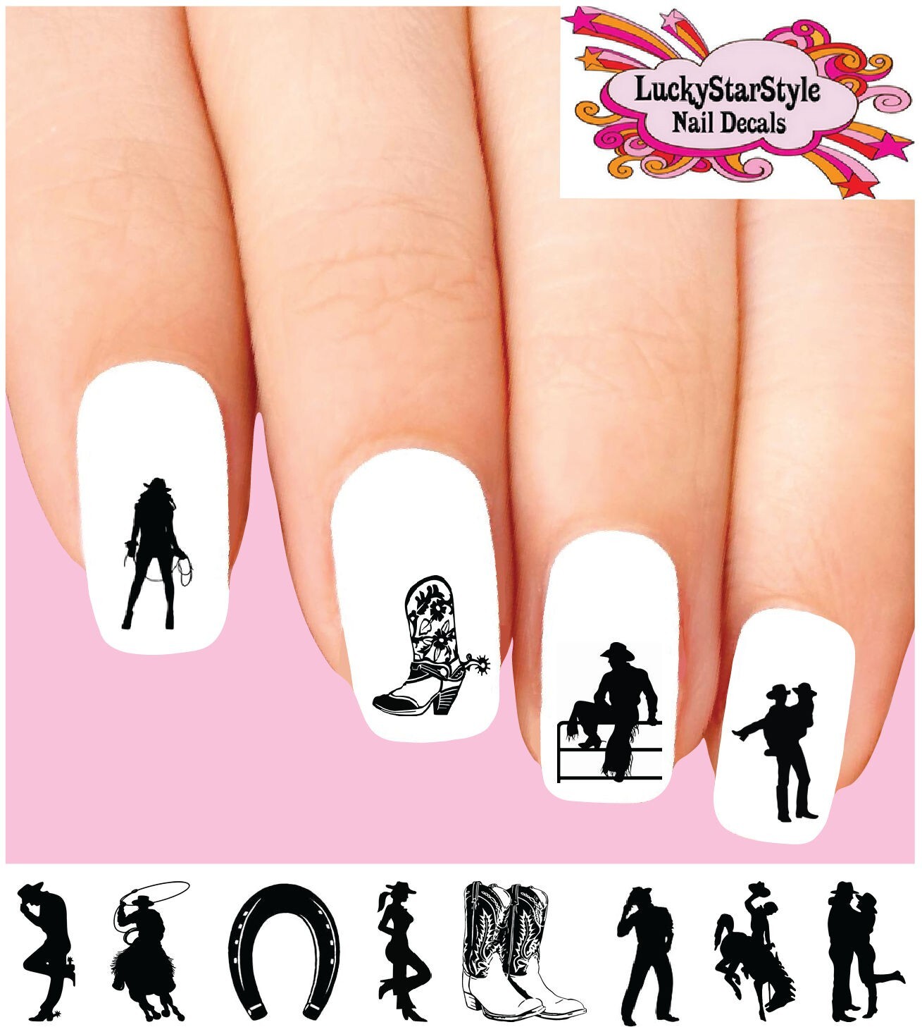 Waterslide Nail Decals Set of 48 – Country Western Cowgirl Cowboy Boots