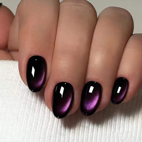 Cat Eye Press on Nails Short – Purple Black Press On Nails Oval, Black Purple